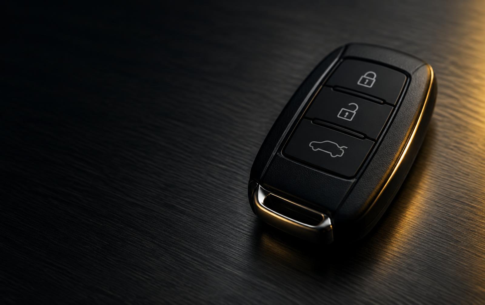 Modern remote car key on a dark surface – auto locksmith in Newcastle